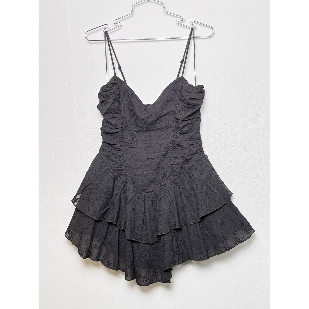 Lovely Day Black Ruffle Tiered Mini Dress Women's Size M